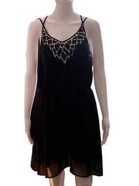 Women’s Black Chiffon Dress Sequin Detail Sleeveless Flowy Mini Dress
